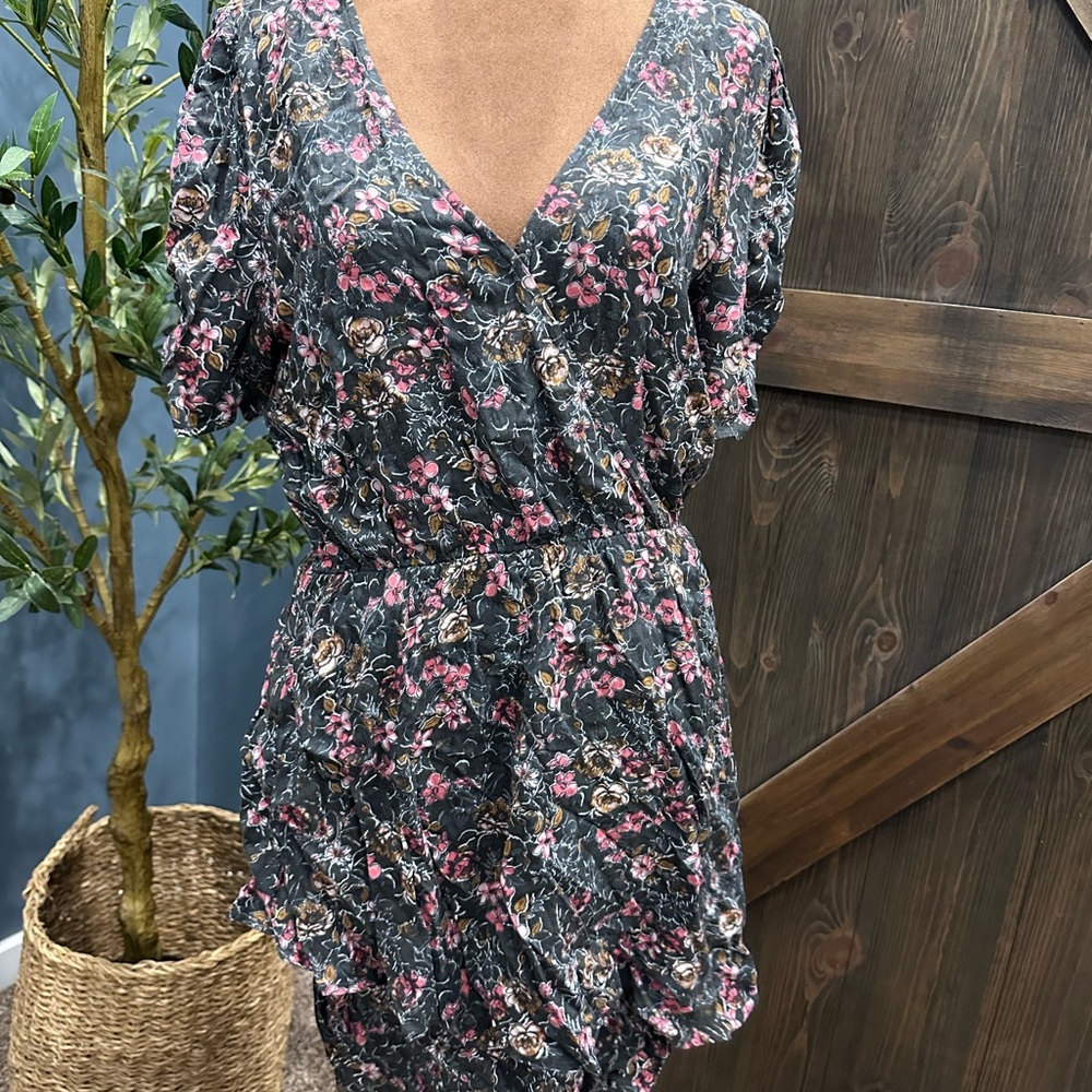 Saltwater LUXE Charcoal Floral Mini Dress